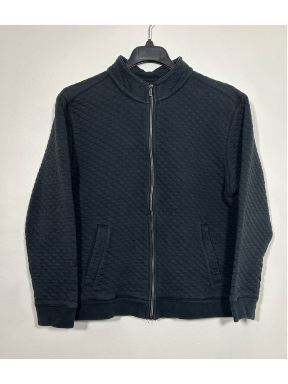 Tommy Bahama Mens XL Black Quilted Full Zip Jacket Cotton Blend FLAW READ